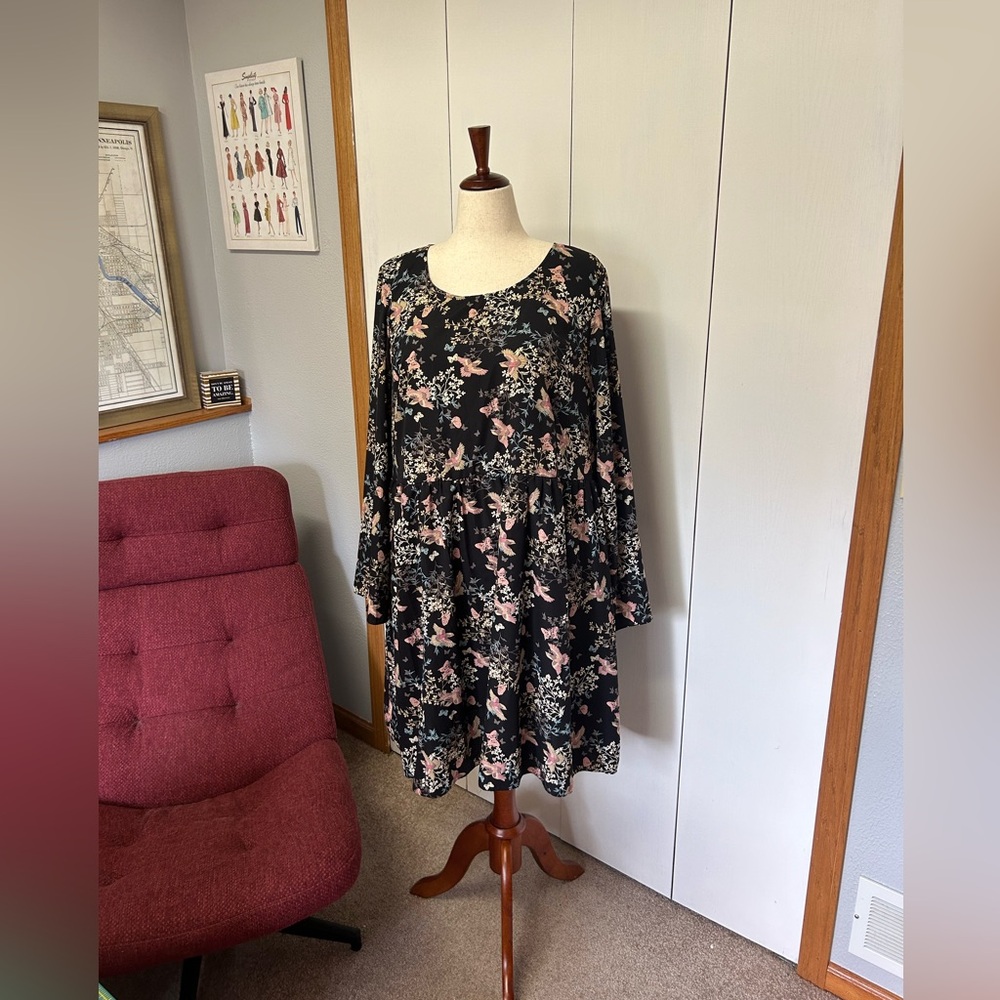 Printed Dress - Boho Bird Pattern - Size 3X